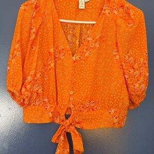 Joie Orange Floral Button-Up Blouse